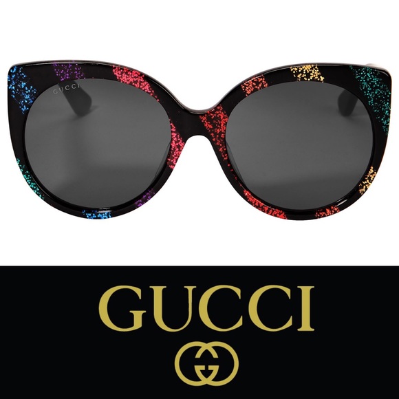 GUCCI 🌈 Glitter Rainbow Cat Eye Sunglasses! • NIB